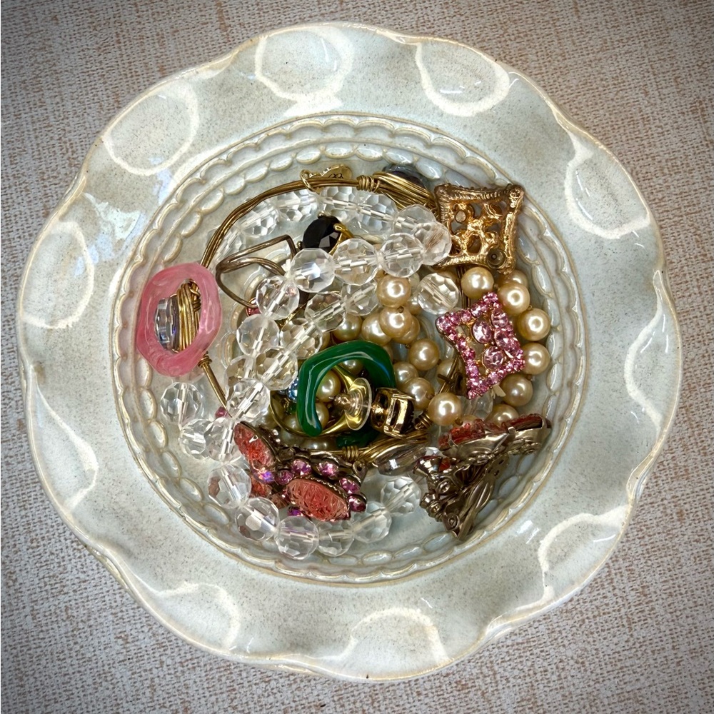 Elegant Cream Ceramic Trinket Dish with Robin's Egg blue undertones